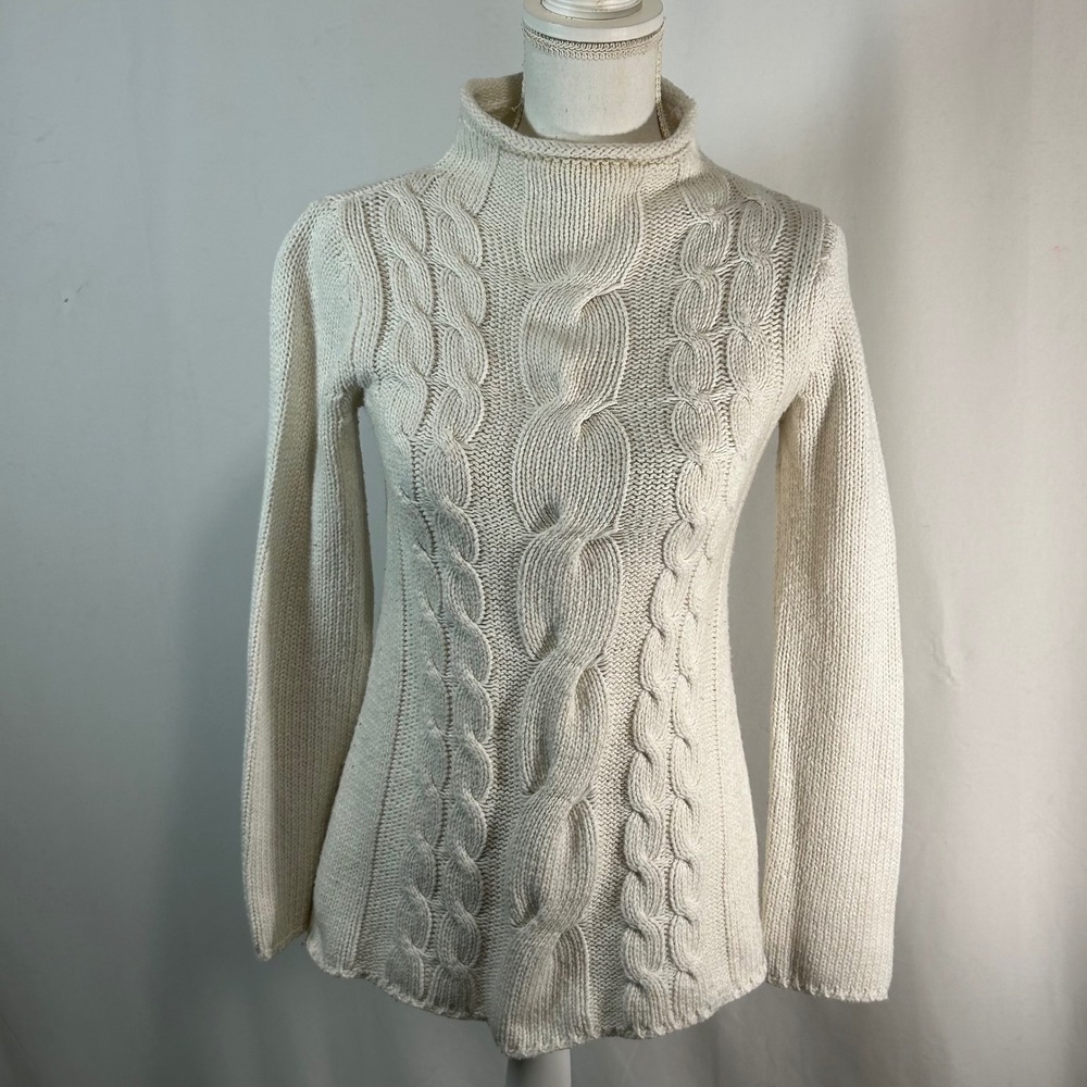 Gina Tricot Cream Cable Knit Turtleneck Sweater‎ Women's XS Cozy Winter Warm